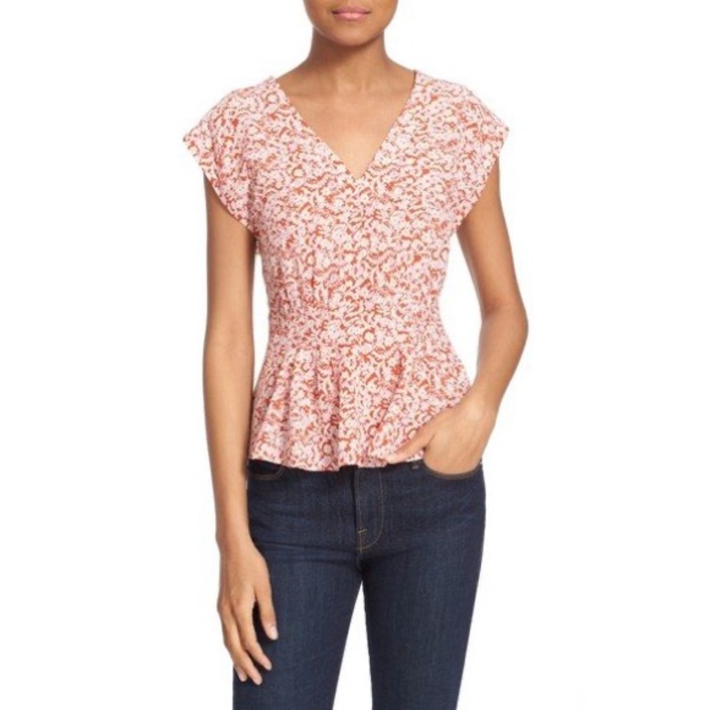 Rebecca Taylor Silk Provence Floral Block Print V-Neck Top